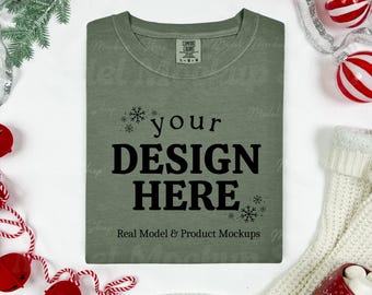 Comfort Colors 1717 Moss Christmas T-Shirt Mockup (Digital Download)