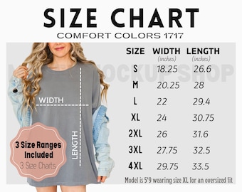 Comfort Colors 1717 Size Chart Mockup (Digital Download)