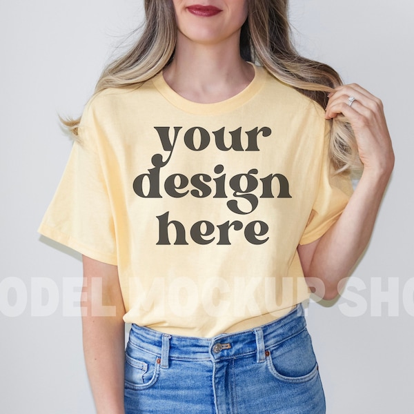 Gildan 5000 Model Mockup, Gildan Yellow Haze Mockup, Gildan Model Mockup , Yellow Haze T-Shirt Model Mock up, Gildan tshirt Mockup