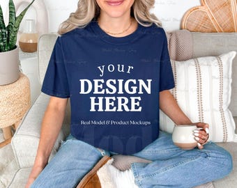 Comfort Colors 1717 True Navy T-shirt Mockup, Boho (Digital Download)