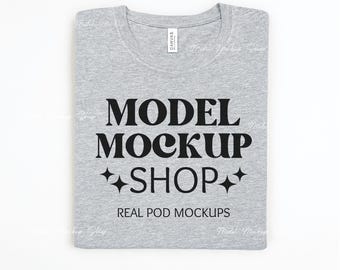 Bella Canvas 3001 Athletic Heather Flat Lay Mockup, BC3001 Grey Flat Lay Mock up, Simple Grey Flat lay Shirt, Folded Bella Canvas Shirt