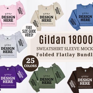 Gildan 18000 Sleeve Mockup Bundle, G180 Flat Lay Sweatshirt Sleeve Bundle, G180 Folded Crewneck Sweater Flatlay Mock-up, White Background