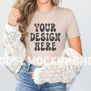Bella Canvas 3001 Camiseta Mockup- Bella Canvas Shirt - Tan TShirt Mockup- Tee Mockup- Tan Mockup - Tan Shirt Mockup - Tan Mock up
