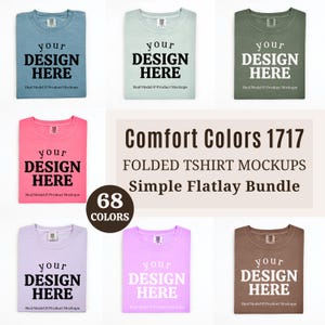 Comfort Colors 1717 Tshirt Flat Lay Mockup Bundle, CC1717 Folded T-Shirt Flatlay Bundle, Minimal POD Simple White Background 1717 Flat Lay