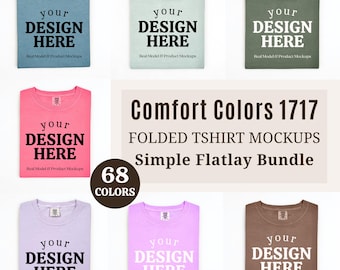 Comfort Colors 1717 Tshirt Flat Lay Mockup Bundle, CC1717 Folded T-Shirt Flatlay Bundle, Minimal POD Simple White Background 1717 Flat Lay