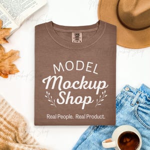 Comfort Colors 1717 Espresso Flat Lay Mockup, Comfort Colors Fall Shirt Mock-up, Real Product Mock, Simple Fall Flatlay Brown Shirt Mockup