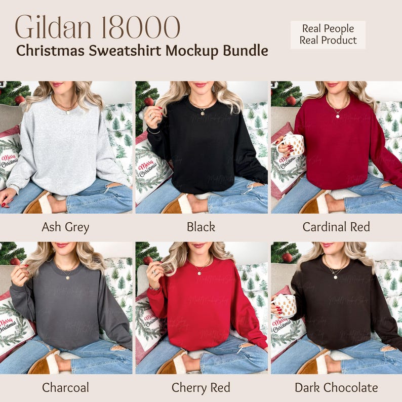 Gildan 18000 Christmas Mockup Bundle, Sweatshirt Crewneck Mockup, Gildan 18000 Bundle, Real Model Mock, Trendy Holiday Aesthetic Christmas image 6