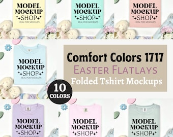 Comfort Colors 1717 Ostern Flat Lay Mockup Bundle, CC1717 Faltbares Ostern T-Shirt Flat Lay Bundle, 1717 Ostern Shirt Flat Lay Mock