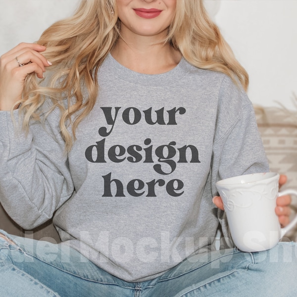 Gildan 18000 Mockup | Gildan Grey Sweatshirt Mockup | Sweatshirt Model Mockup | Gildan Sports Grey | Mock ups