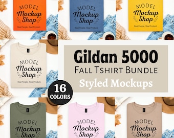 Fall Gildan 5000 Tshirt Mockup Bundle, Folded Flat lay Shirt Mock Up, G5000 Fall Folded Tshirt Flat Lay Mock up Bundle, Fall Shirt Mockups