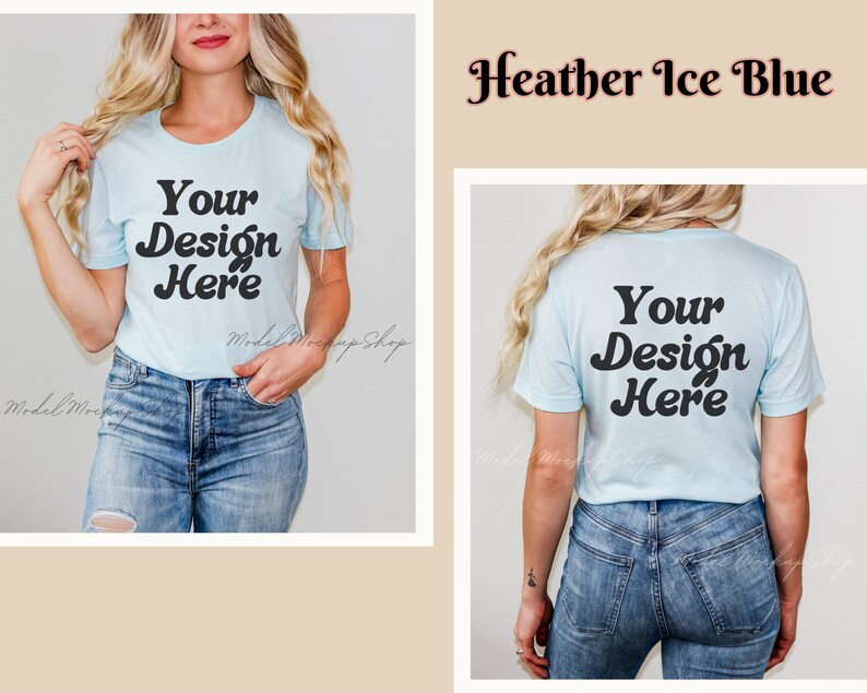 May include: A light blue t-shirt with short sleeves and a crew neck. The shirt has the text "Your Design Here" printed on the front in a black retro font.