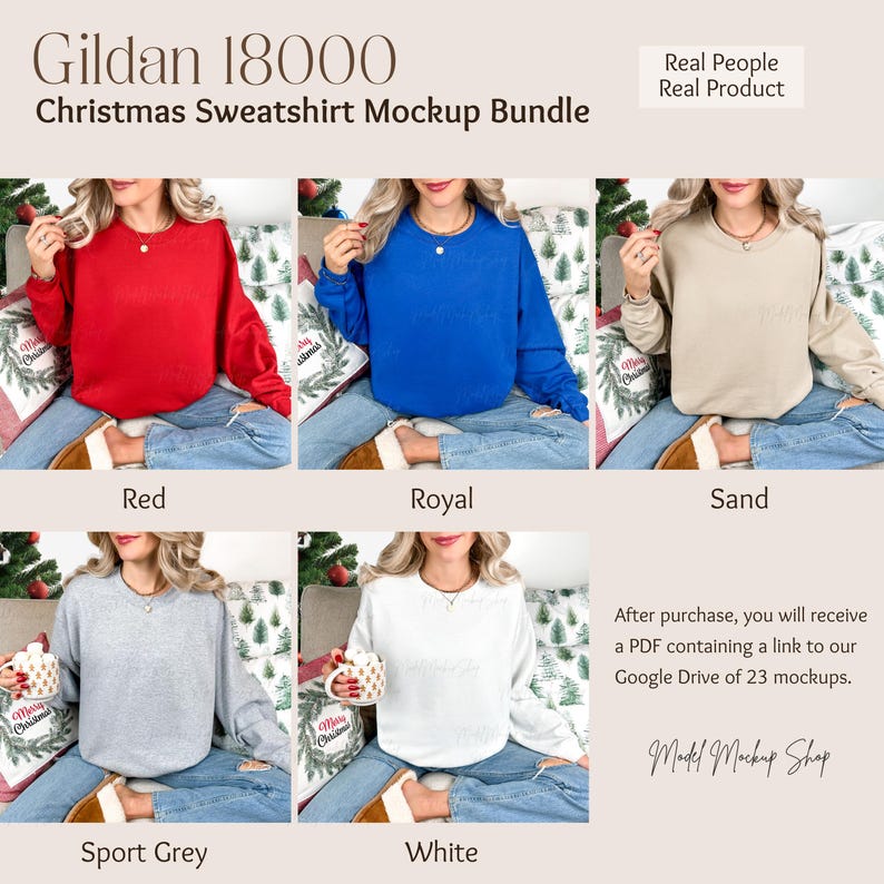 Gildan 18000 Christmas Mockup Bundle, Sweatshirt Crewneck Mockup, Gildan 18000 Bundle, Real Model Mock, Trendy Holiday Aesthetic Christmas image 9