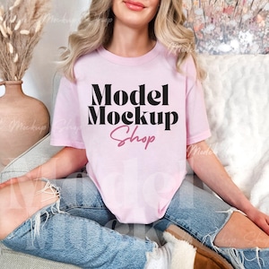 Comfort Colors 1717 Blossom Shirt Mockup, CC1717 Pink Tshirt Mockup, Real Model Mock, 1717 Pink T-shirt Mock-up, Trendy Aesthetic Mockup