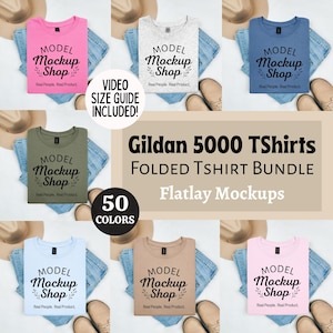 Gildan 5000 Tshirt Mockup Bundle, Popular Shirt Colors, Folded Flatlay Tee Shirt Mock Up, Simple Styled Flat Lay Mock G5000 Video Size Chart