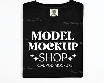 Comfort Colors 1717 Black Tshirt Flat Lay Mockup, Comfort Colors Flat Lay Mock up, CC1717 Black Mock, Short Sleeve Folded Shirt Mockup