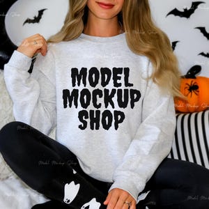 Gildan 18000 Sweatshirt Mockup- Ash Sweatshirt - Ash Sweatshirt Mock - Model Mockup - Ash Mockup - Ash Gildan Mockup- Halloween Sweater Mock
