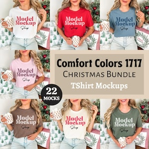 Comfort Colors 1717 Christmas Mockup, Comfort Colors 1717 Shirt Mock up Bundle, Real Model Mock, Trendy Aesthetic Christmas Morning Mock up