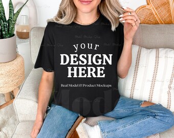 Comfort Colors 1717 Black T-shirt Mockup, Boho Style (Digital Download)