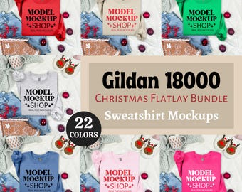 Gildan 18000 Christmas Mockup Bundle, Folded Flat Lay Sweatshirt Mockup, Gildan Flat Lay 18000 Bundle, Retro Holiday Xmas Christmas Bundle