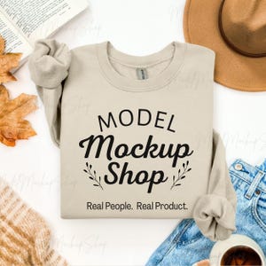 Gildan 18000 Sand Mockup, G180 Sand Flat Lay Sweatshirt Mockup, Folded Flatlay Fall Mockup, Real Product Mock, Fall Sweatshirt Crewneck Mock