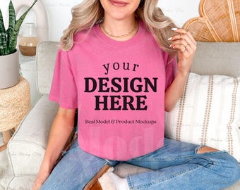 Comfort Colors 1717 Crunchberry T-shirt Mockup, Real Model (Digital Download)