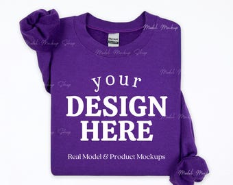 Gildan 18000 Purple Flat Lay Mockup, 18000 Flat Lay Sweatshirt Mockup, Gildan Purple Sweatshirt, Minimal Simple Flatlay Gildan Mockup