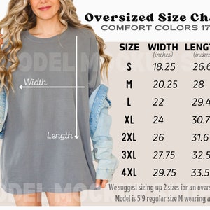 Oversized Comfort Colors 1717 Size Chart - Comfort Colors Size Chart - Unisex Size Chart - Oversized Size Chart - Comfort Color Mockup