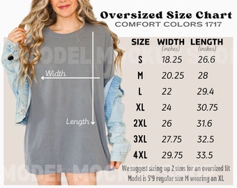 Mockup della tabella taglie della t-shirt oversize Comfort Colors 1717 (JPEG)