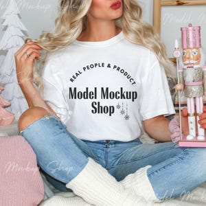 Comfort Colors C1717 Christmas Mockup | White Tshirt Model Mockup | 1717 Mock Ups | Comfort Color Shirt Mock | Christmas Mock up | Holiday