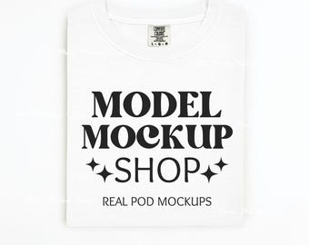 Comfort Colors 1717 White Flat Lay Mockup, Comfort Colors Flat Lay Mock up, CC1717 White Tshirt Mock, Short Sleeve Folded Shirt Mockup