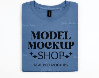 Gildan 5000 Indigo Blue Tshirt Mockup, G5000 Blue T-shirt, Unisex Tee Shirt, Real Product Flat Lay Mock, Simple Folded Flat Lay Shirt Mockup