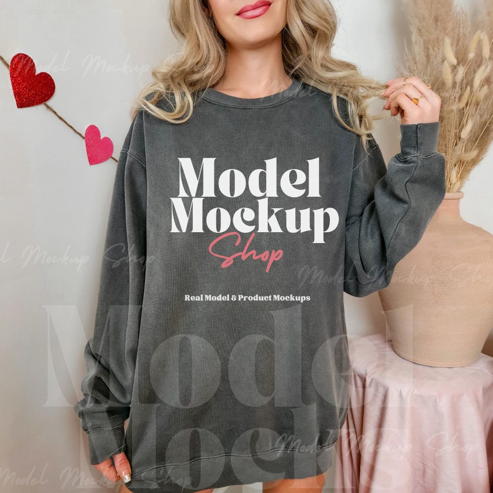 Comfort Colors 1566 Valentine Pepper Mockup, Comfort Colors Pepper Sweatshirt Mockup, Real Model Mock, Trendy Valentine Sweater Mock Trendy Fashion