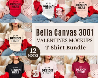 Bella Canvas 3001 Valentines Mockup Bundle, BC3001 Valentines Day Tshirt Mockup Bundle, Real Model Mock, Aesthetic Valentines Day Shirt Mock