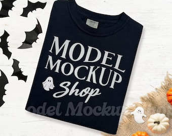 Mockup T-shirt Comfort Colors Black: Halloween Flatlay (digitale download)
