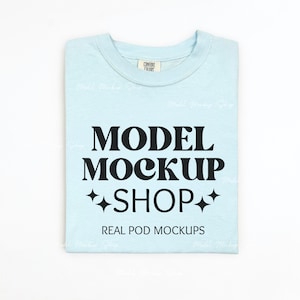 Comfort Colors 1717 Chambray Flat Lay Mockup, Comfort Colors Flat Lay Mock up, CC1717 Chambray Mock, Short Sleeve Folded Shirt Mockup