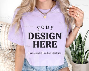 Comfort Colors 1717 Orchid T-shirt Mockup, Real Model (Digital Download)