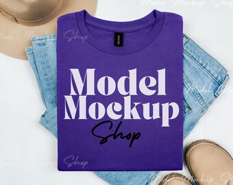 Purple Gildan 5000 T-shirt Mockup: Flat Lay Mock (JPEG)