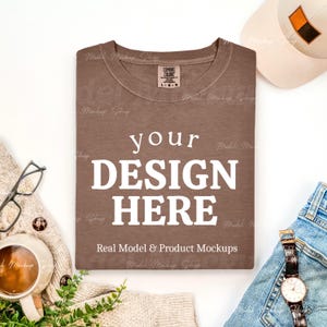 Comfort Colors 1717 Espresso Flat Lay Mockup | Brown Shirt Mock-up | Mens Folded T-Shirt Flatlay | 1717 Male Tshirt Flat Lay Mock up