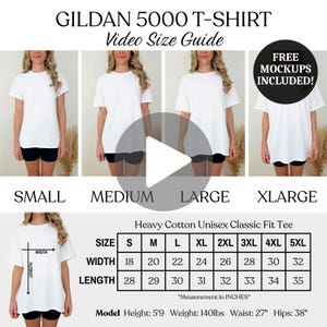 Gildan 5000 Video Größentabelle, Unisex G5000 Oversized Video Größentabelle, Gildan Sizing Guide, Real Person Model, Video Size Guide Mockup