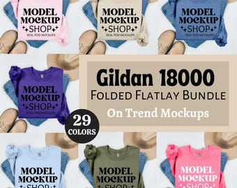 Gildan 18000 Mockup Bundle, Folded Flat Lay Mockup Bundle, G180 Folded Sweatshirt Mockup Bundle, Flatlay Crewneck Sweater Bundle Mockup