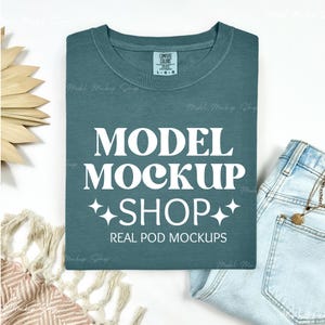 Comfort Colors 1717 Blue Spruce Flat Lay Mockup, Comfort Colors Flat Lay Mock up, CC1717 Blue Spruce Mock, Boho Short Sleeve Folded Shirt