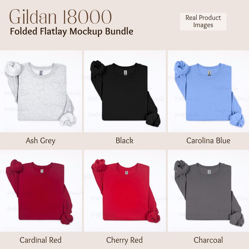 Gildan 18000 Mockup Bundle, gefaltetes Flat Lay Mockup Bundle, G180 gefaltetes Sweatshirt Mockup Bundle, Flatlay Crewneck Pullover Bundle Mockup Bild 4