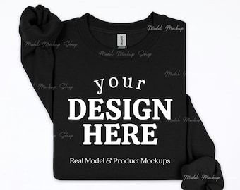 Gildan 18000 Black Flat Lay Mockup, 18000 Black Flat Lay Sweatshirt Mockup, Gildan  Crewneck Mock, Simple Flatlay Gildan 18000 Mockup