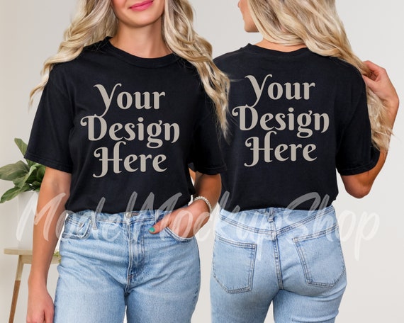 Black Comfort Colors 1717 Mockup, Oversized Shirt, Front & Back (Digital Download)