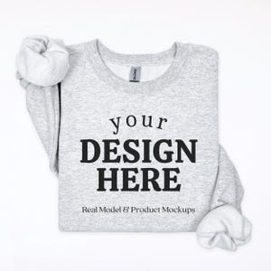 Gildan 18000 Ash Grey Mockup, 18000 Ash Grey Flat Lay Sweatshirt Mockup, Folded Gildan Flatlay Mockup, Gildan Ash Grey Sweatshirt Mockup