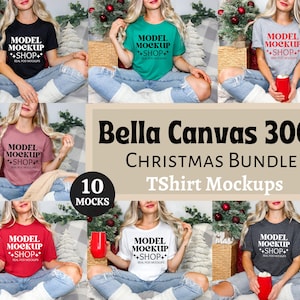 Christmas Bella Canvas 3001 Mockup Bundle, Christmas Bella t-shirt mockup, Christmas Mockup Bundle, Christmas shirt mockup