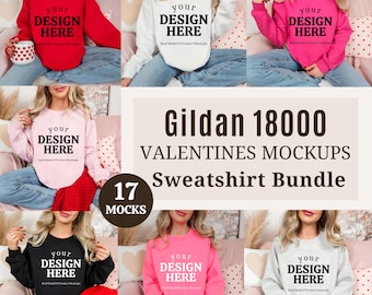 Maqueta de sudadera Gildan de San Valentín (18 000 unidades), maqueta de suéter de San Valentín, maqueta de modelo real, maqueta de sudadera de cuello redondo de moda para San Valentín