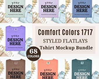 Comfort Colors 1717 Tshirt Flat Lay Mockup Bundle, CC1717 Folded T-Shirt Flatlay Bundle, Trendy Aesthetic Boho 1717 Flat Lay Shirt Mock