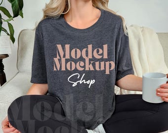 Bella & Canvas 3001 TShirt Mockup - Bella Canvas 3001 Shirt - Dark Grey Heather Shirt Mockup - Oversized Mockup - Bella Canvas Mockup