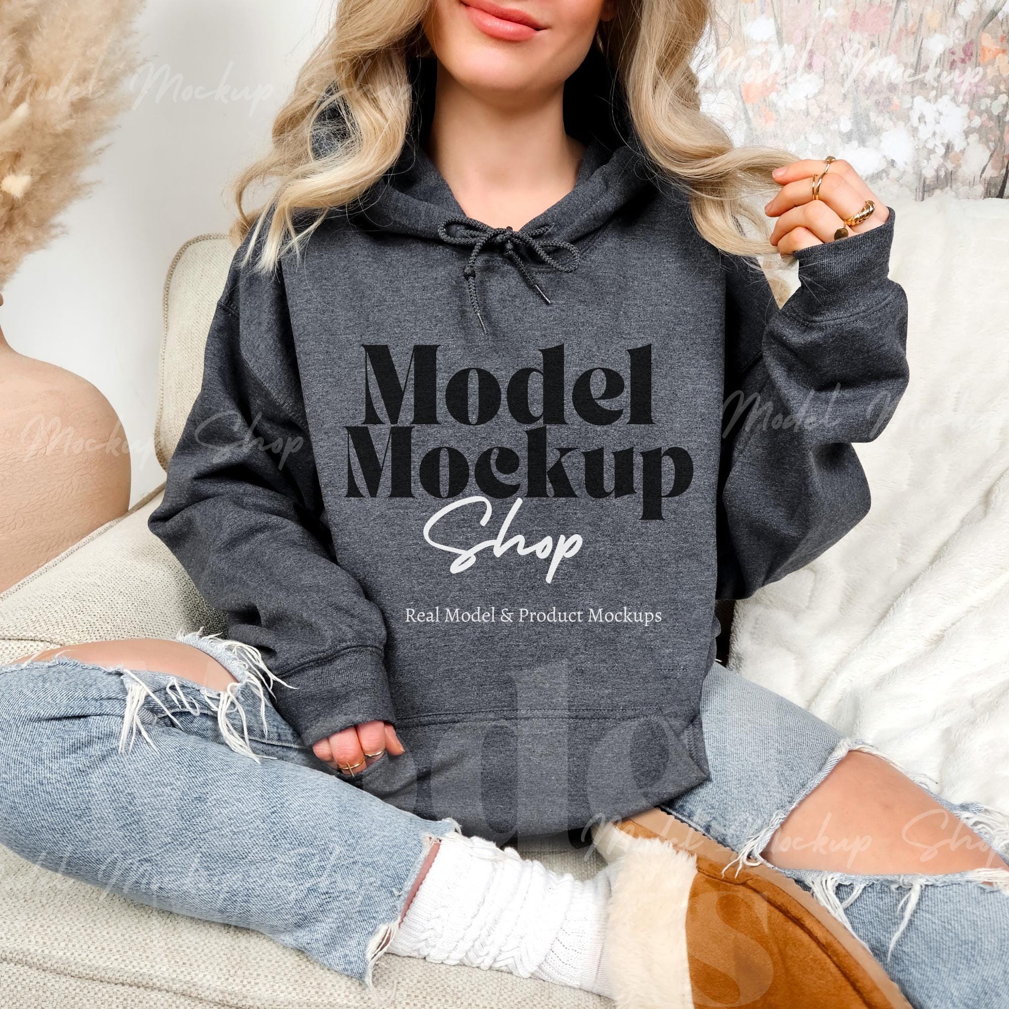 Gildan 18500 Dark Heather Hoodie Mockup, G185 Grey Hoodie Mock-up
